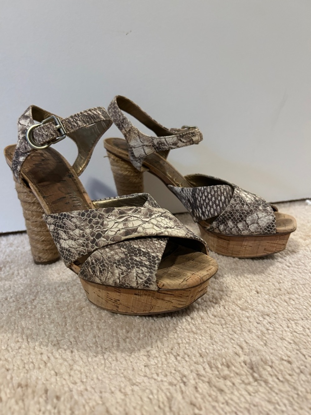 Sam Edelman Snake-Print Cork Platform Sandals